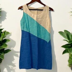 Mario Romano Linen Shift Dress Size Small Sleeveless Colorblock Made in Italy